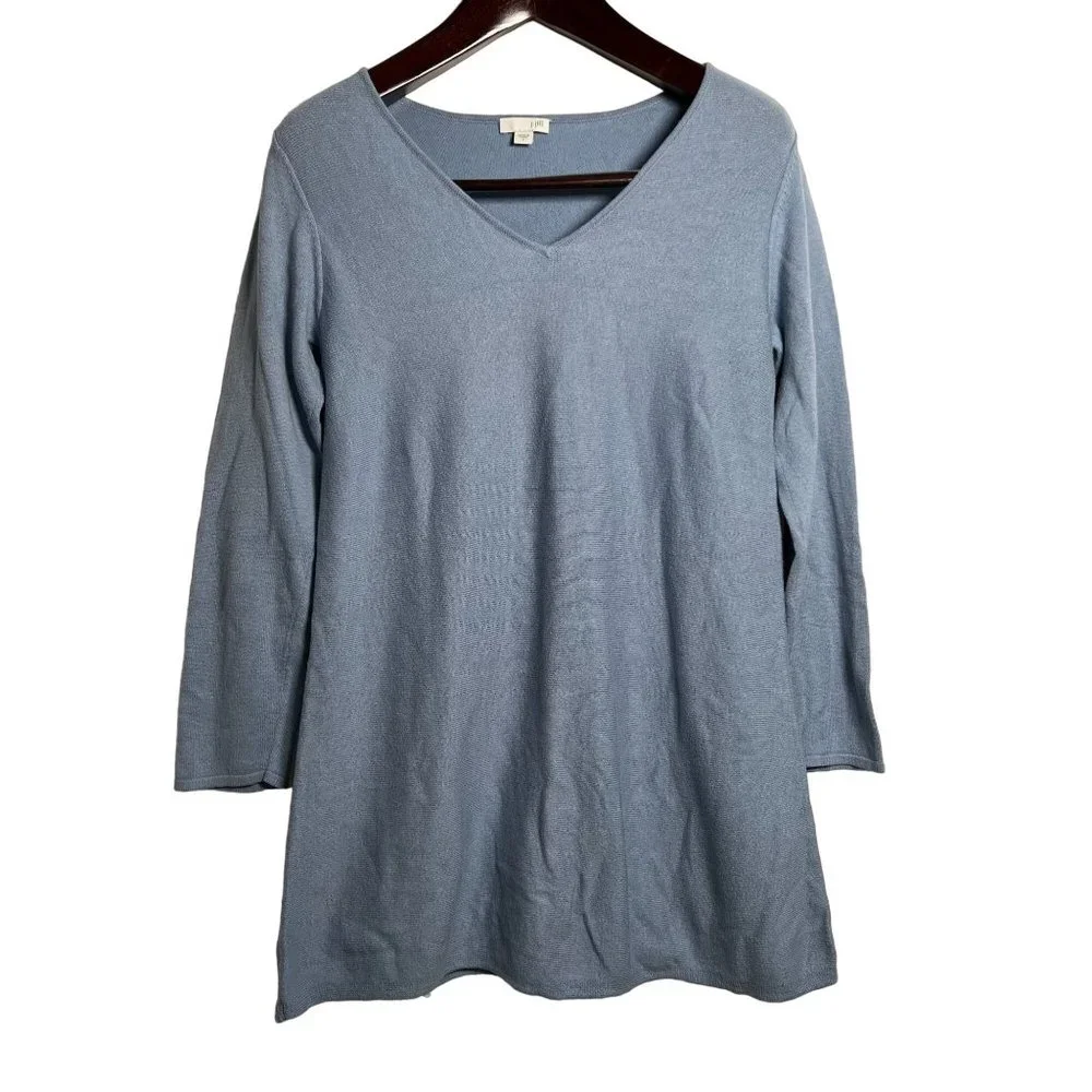 J Jill cotton knit tunic blue small long sleeve womens v neck sweater
